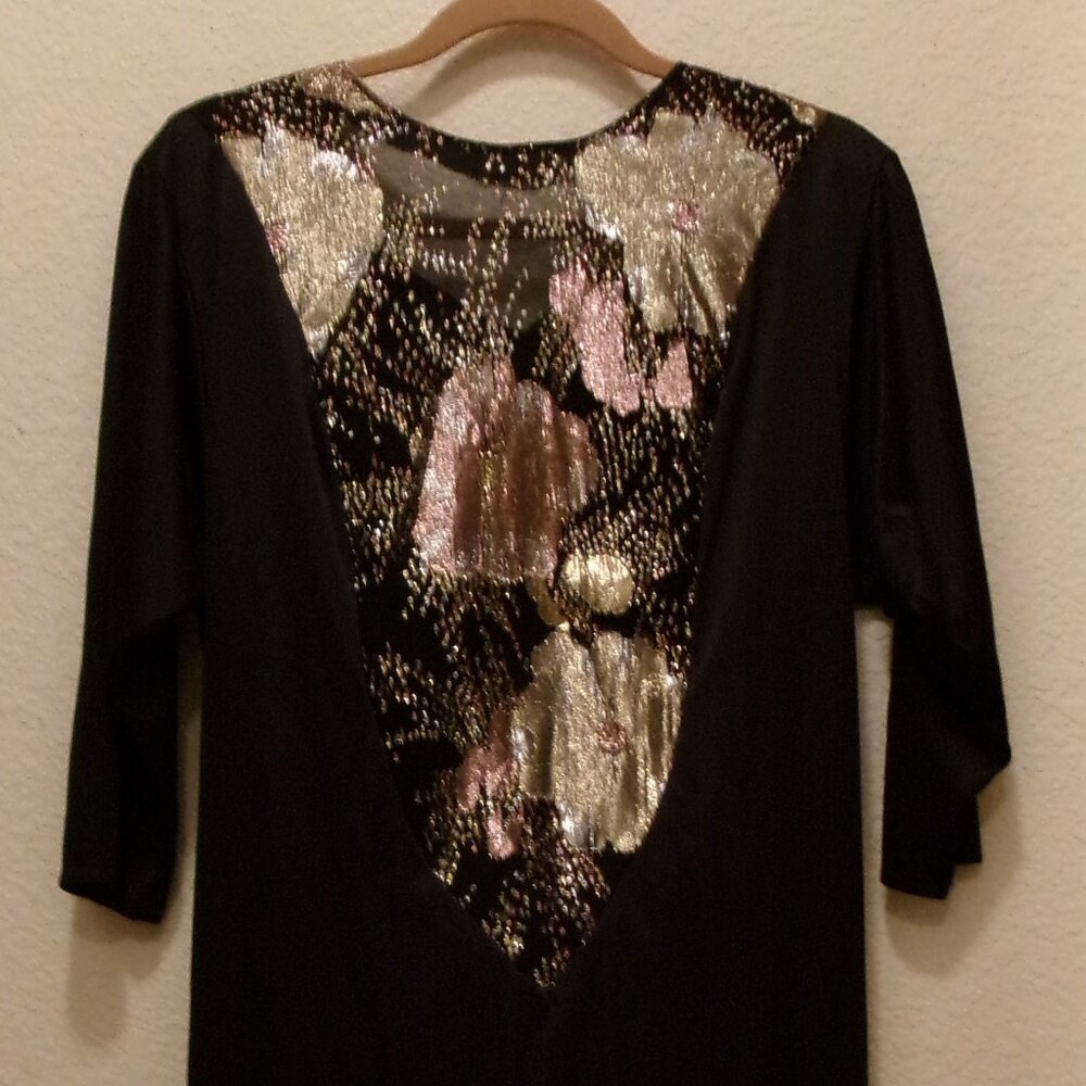 NWOTS, D.R.II, SZ.L, BLACK/ROSE GOLD/GOLD, MIDI, DRAPED BACK, COCKTAIL DRESS